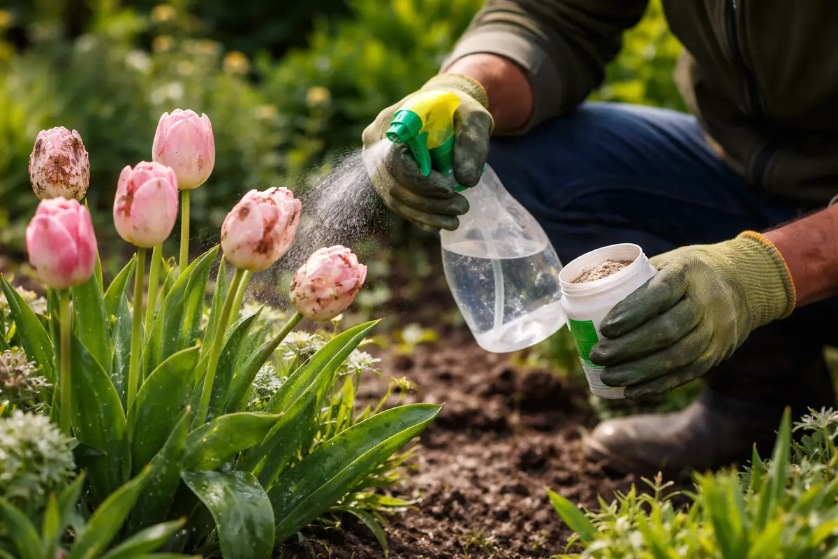 how to prevent fungal disease on treat affected tulips with fungicide solution