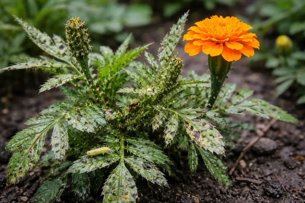 how to prevent pests on marigolds with pest damage visible on leaves