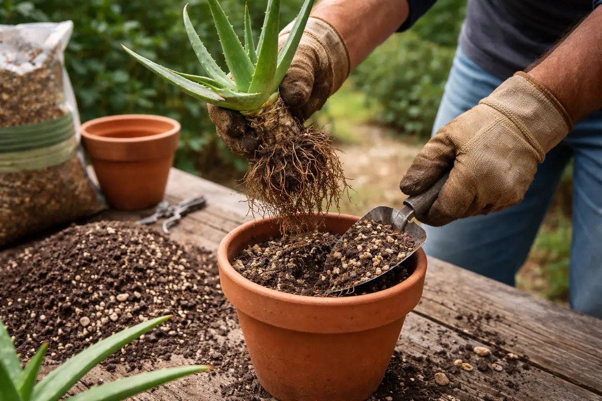 how to prevent root rot repot aloe with fresh, dry soil mix
