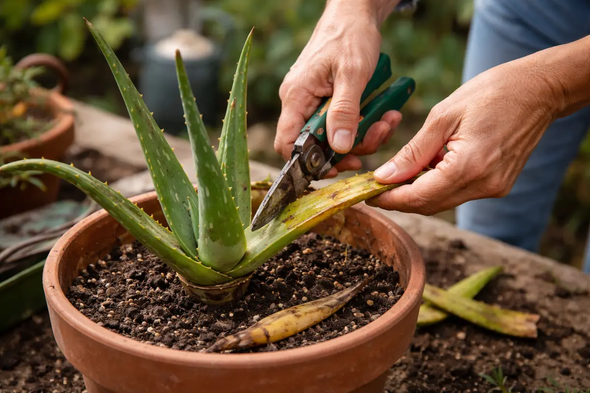 how to prevent root rot in potted trim affected aloe leaves quickly