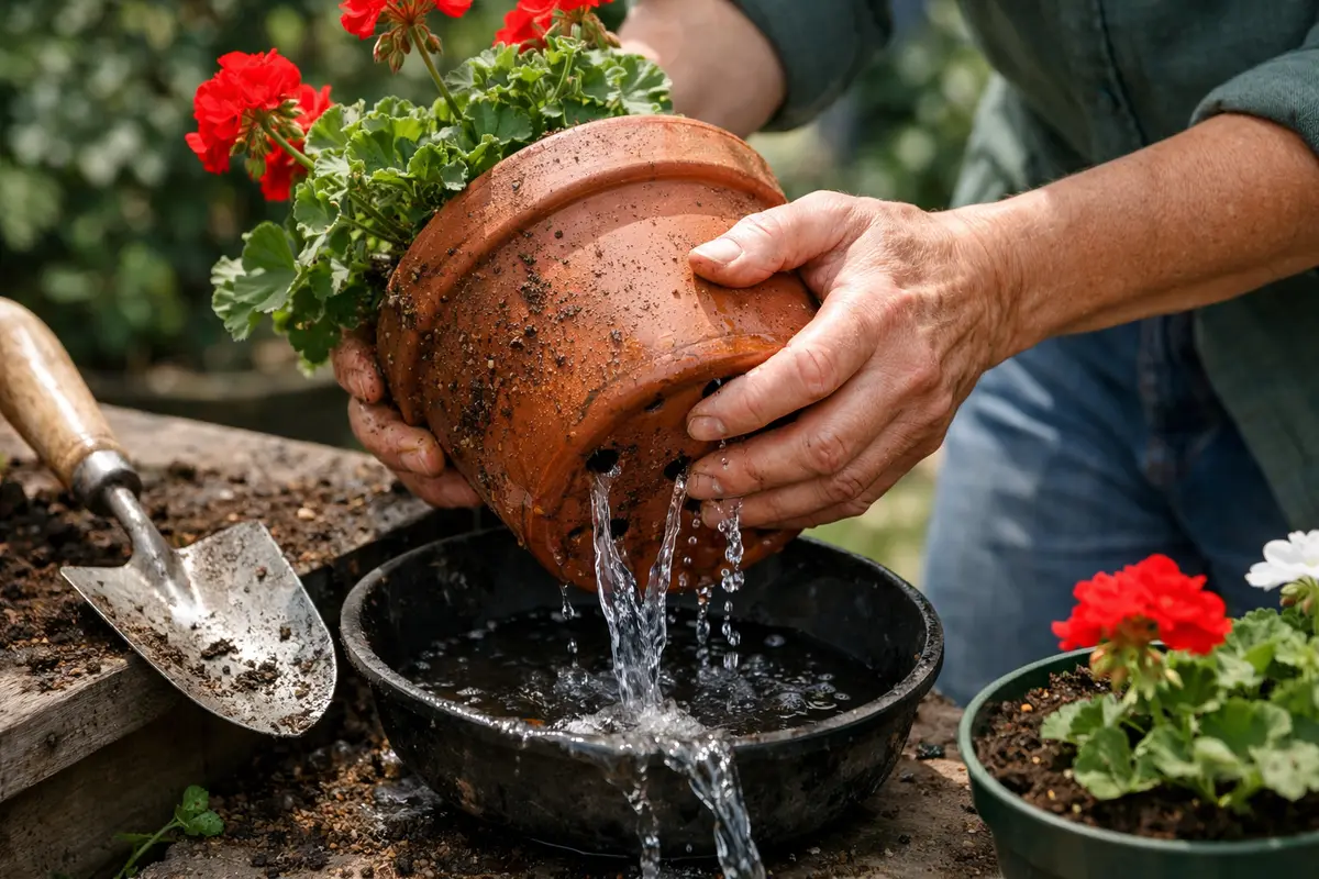 how to prevent root rot in potted remove excess moisture from geraniums