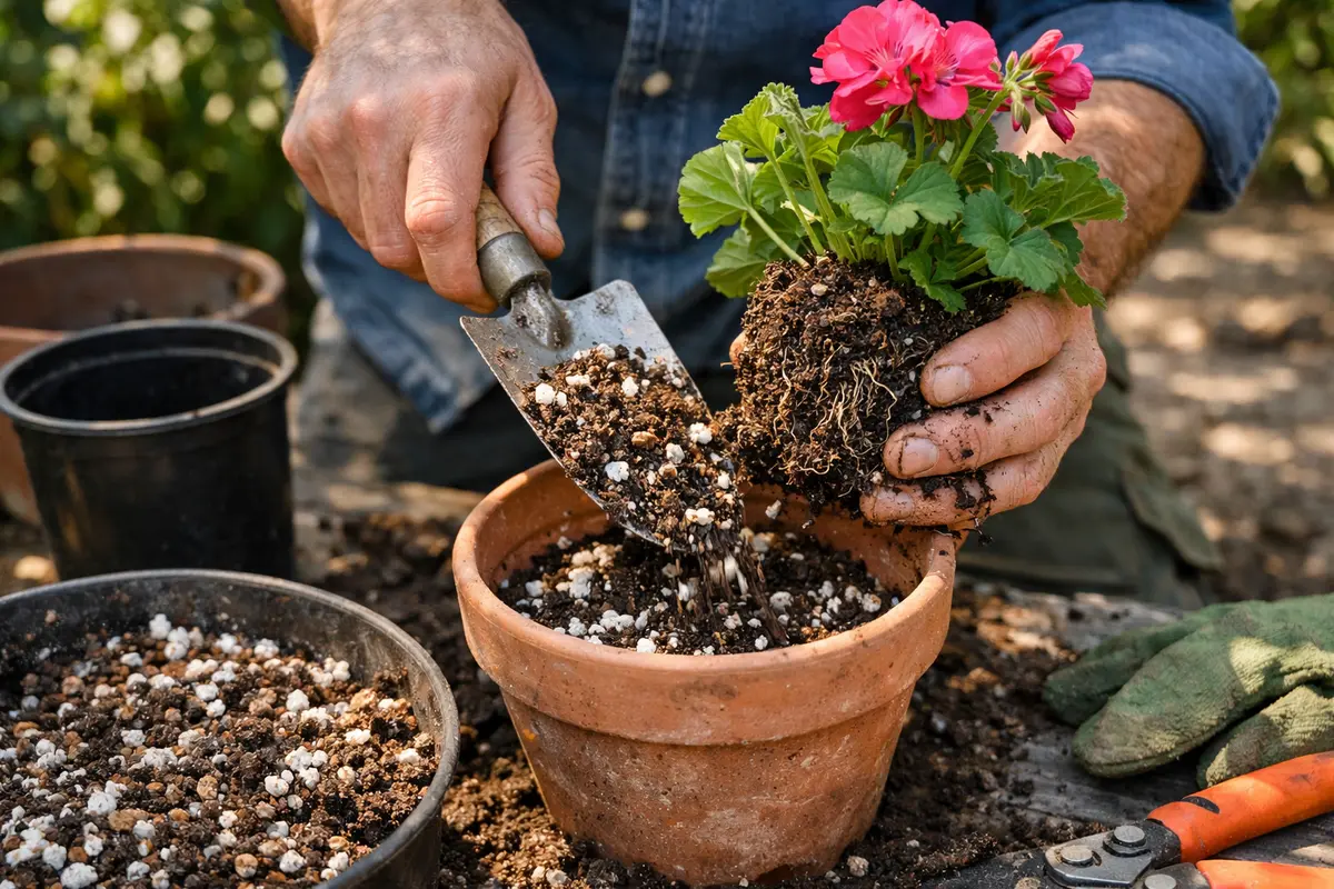 how to prevent root rot in replant geraniums in fresh drainage mix