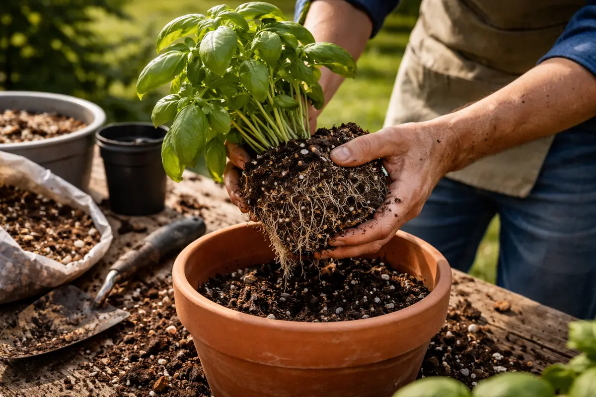 how to prevent root rot in repot basil in fresh, fast-draining soil