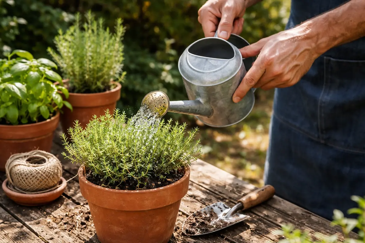 how to prevent root rot water thyme only when topsoil dries out