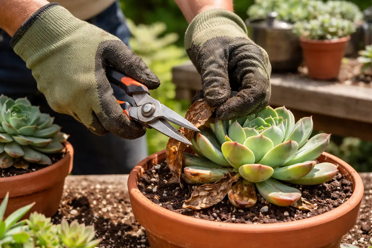 how to prevent root rot in trim off rotting leaves on succulents