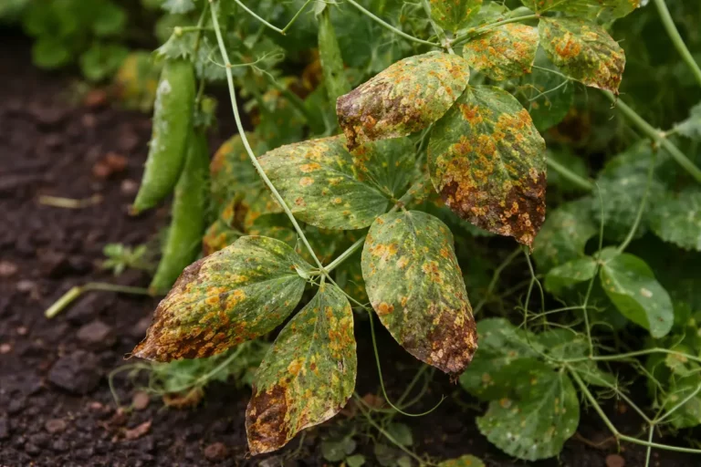 how to prevent rust on peas with fungal patches visible on foliage
