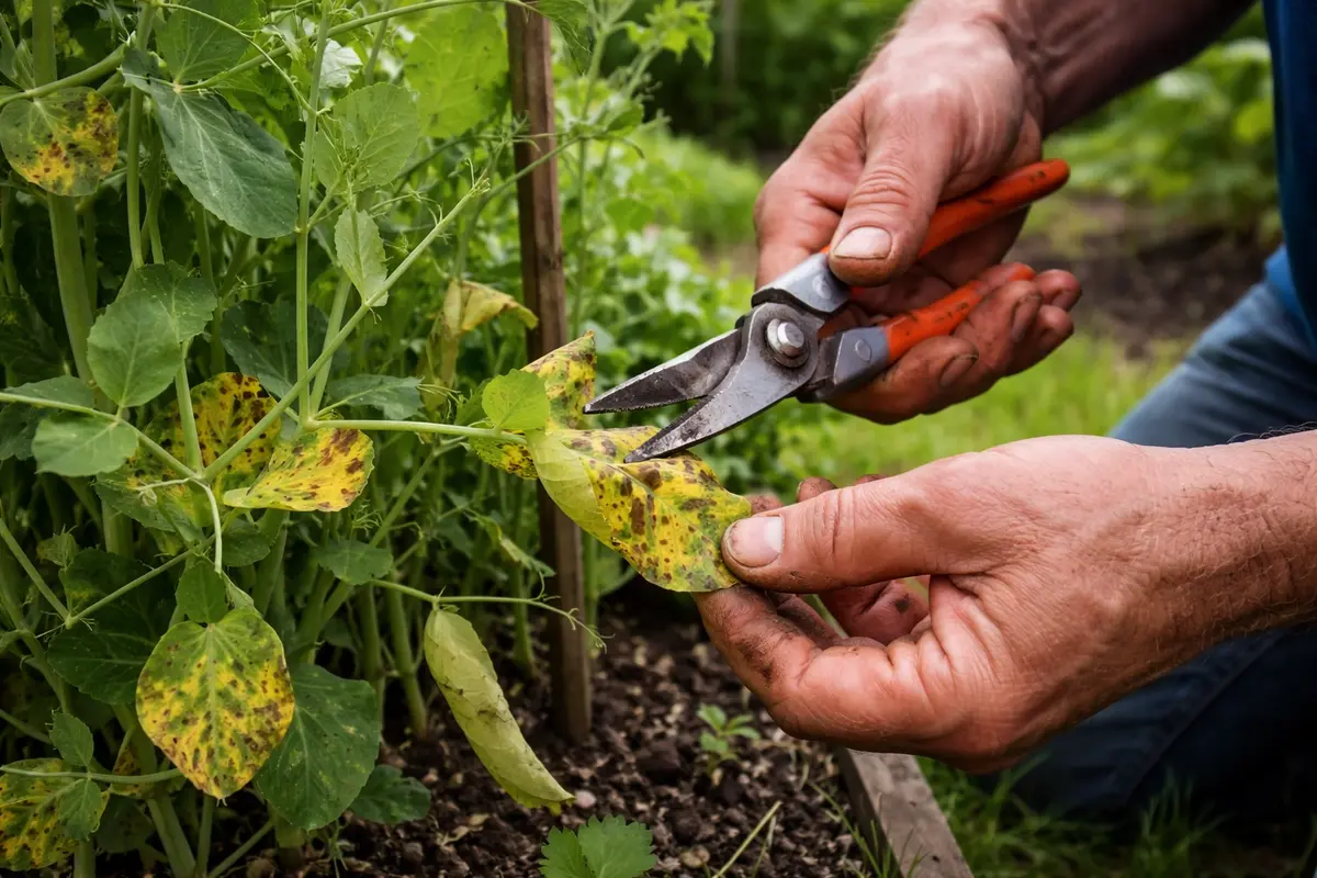 how to prevent rust on peas during trim affected pea foliage immediately