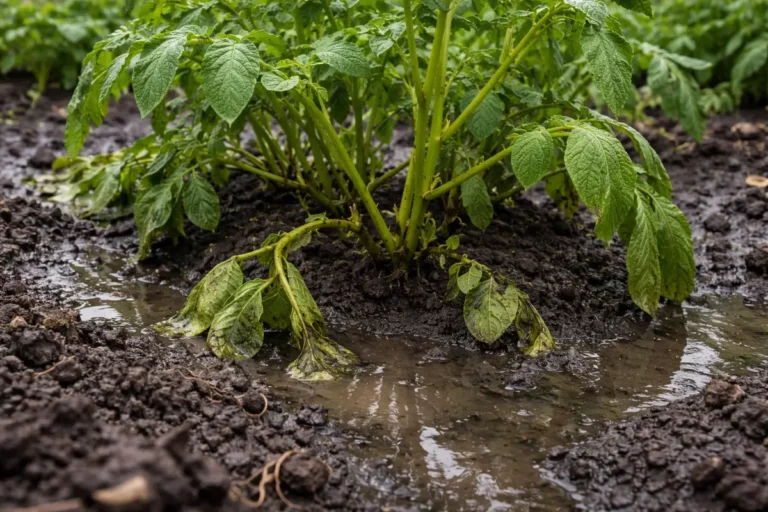 how to revive wilting potatoes after with wet soil around the base