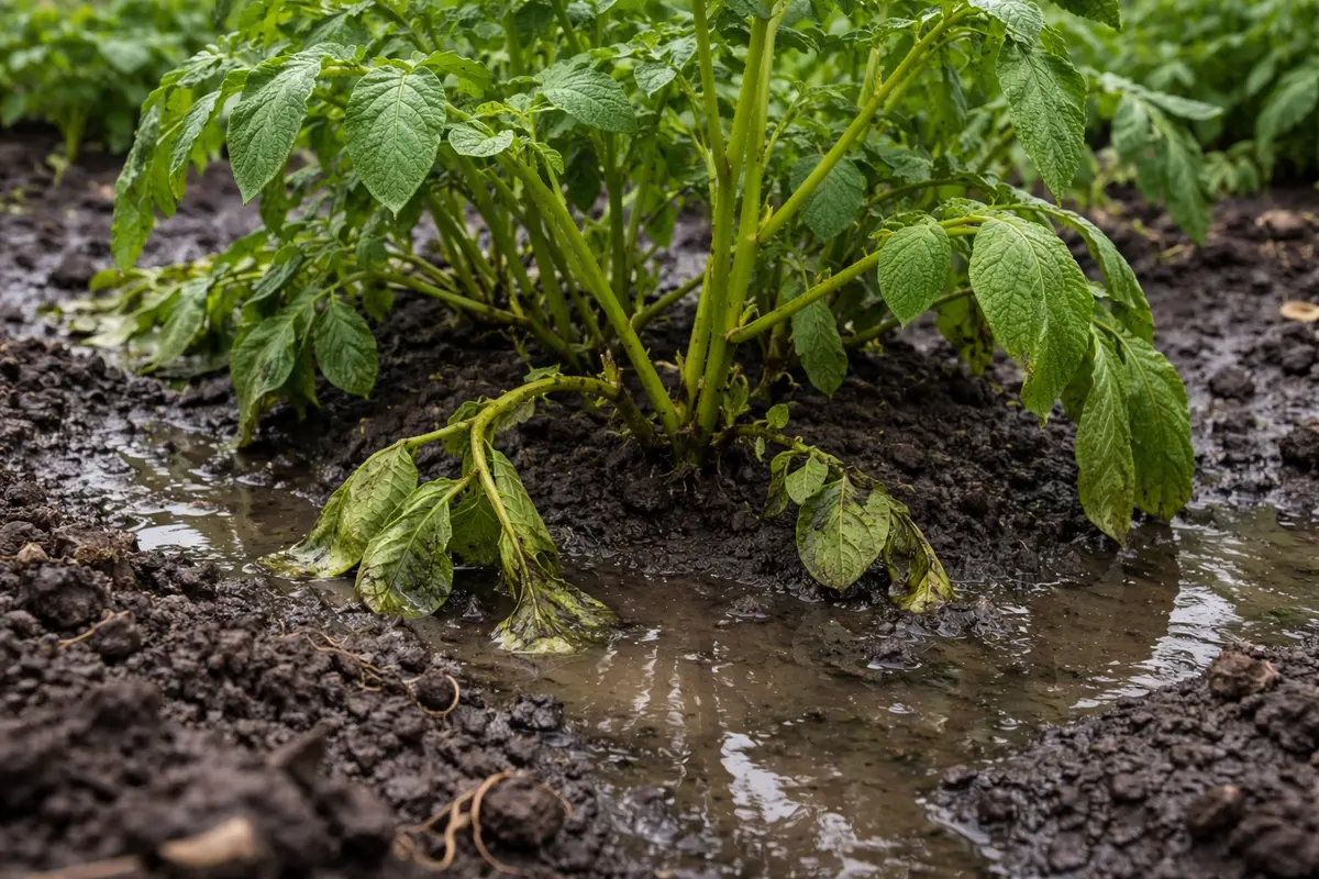 how to revive wilting potatoes after with wet soil around the base