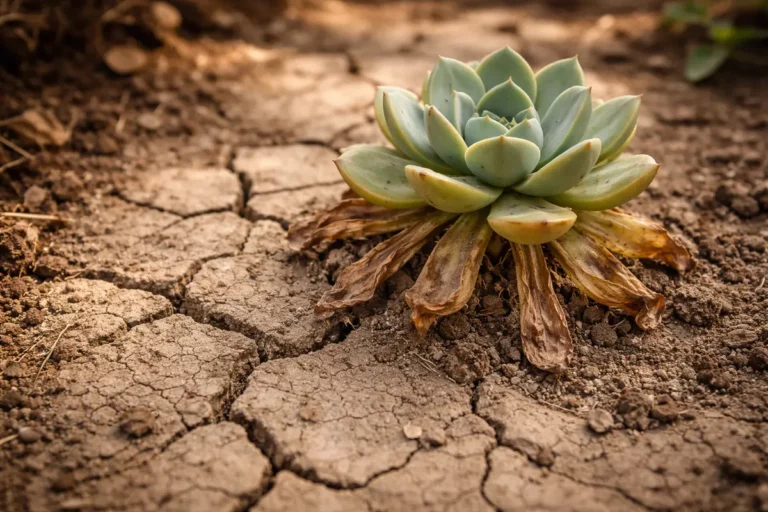 how to revive wilting succulents with cracked dry soil around the plant