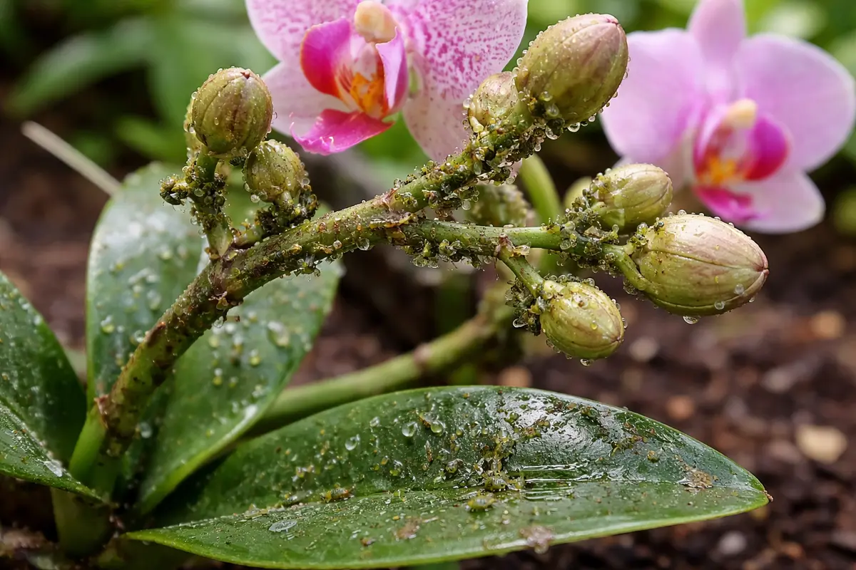 how to stop aphids on orchids with pest damage visible on leaves