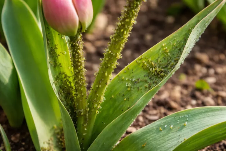 how to stop aphids on tulips with pest damage visible on leaves