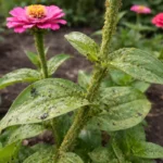 how to stop aphids on zinnia with pest damage visible on leaves