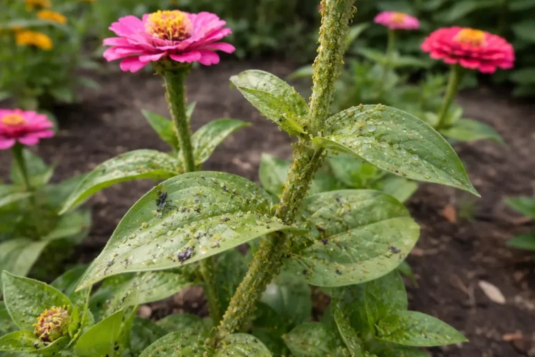 how to stop aphids on zinnia with pest damage visible on leaves