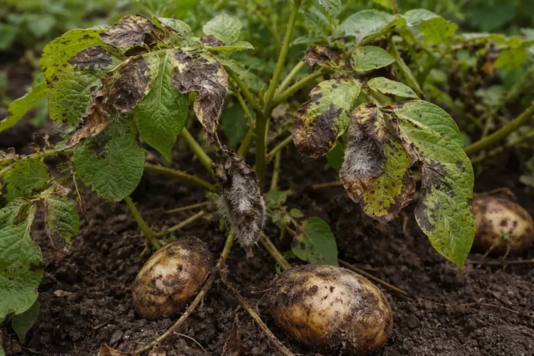 how to stop blight on potatoes with fungal patches visible on foliage