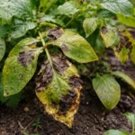 how to stop blight on potatoes with fungal patches visible on foliage