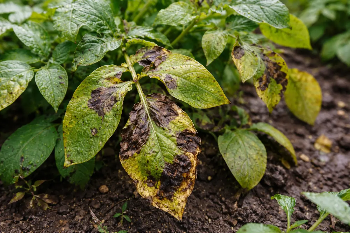 how to stop blight on potatoes with fungal patches visible on foliage