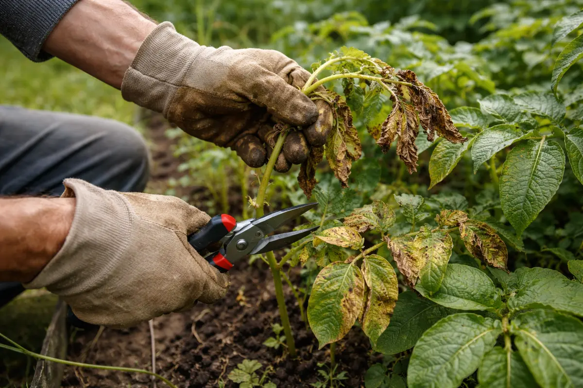 how to stop blight on potatoes during trim back infected potato foliage
