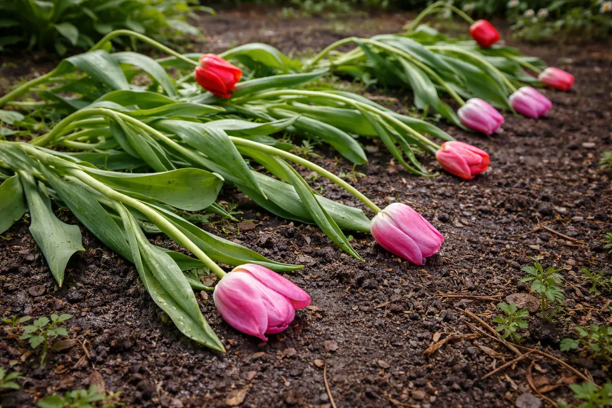 how to stop drooping tulips after wilting visibly in real garden soil