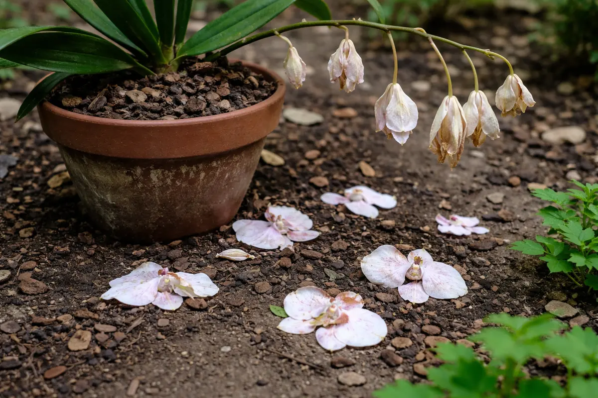 how to stop flowers dropping from with dropped blossoms around the stems