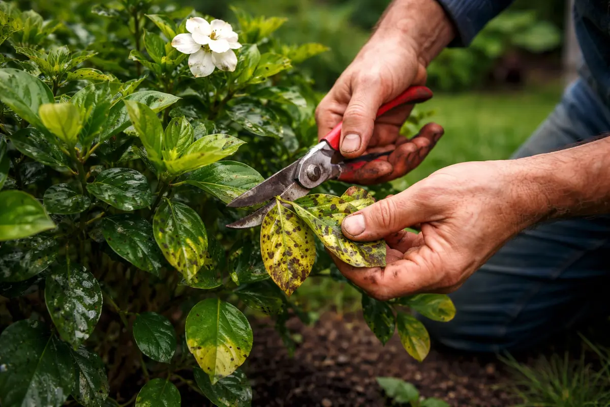how to stop fungal infections on gardenias remove infected gardenia leaves quickly