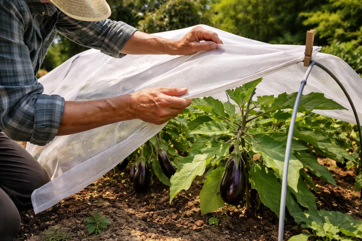 how to stop leaves curling on shield eggplants from sun during heatwaves