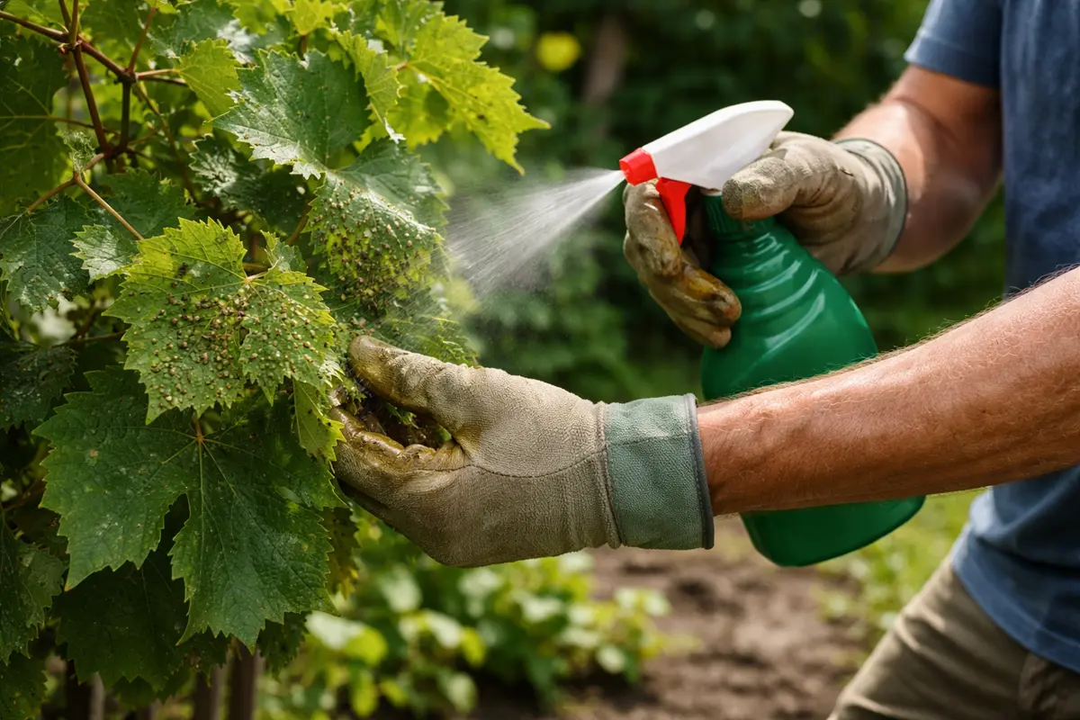 how to stop pest damage on treat infested grape leaves with insecticide