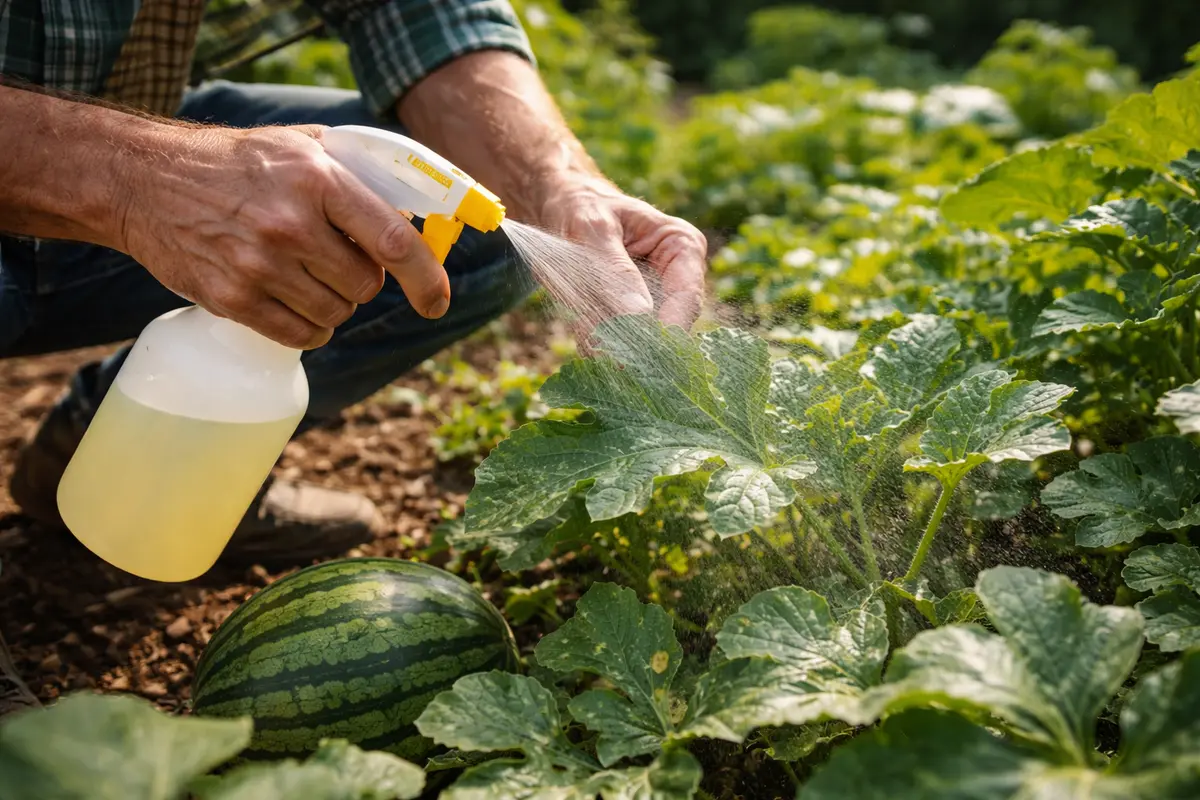 how to stop pests from damaging spray neem oil on watermelon leaves