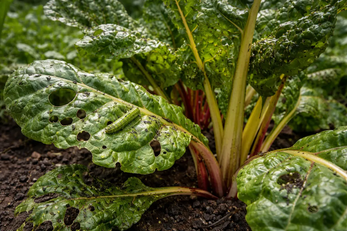 how to stop pests on chard with pest damage visible on leaves
