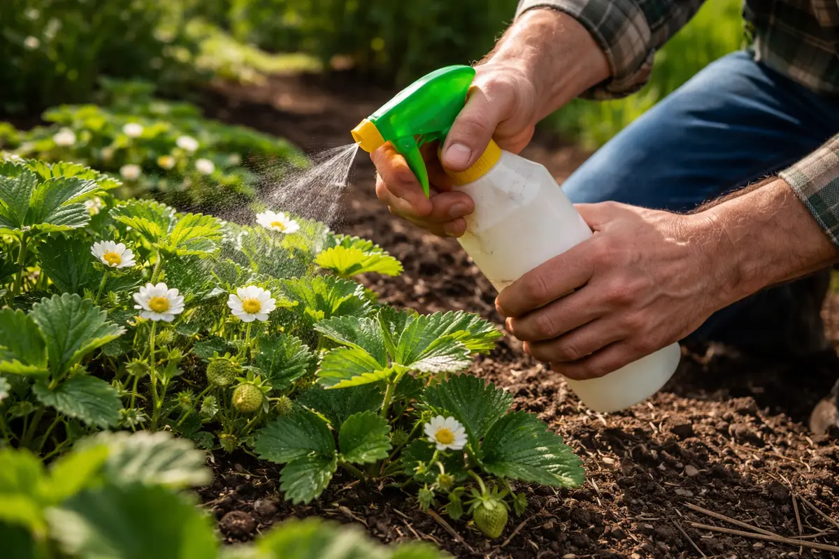 how to stop pests on strawberries spray neem oil on flowering strawberries