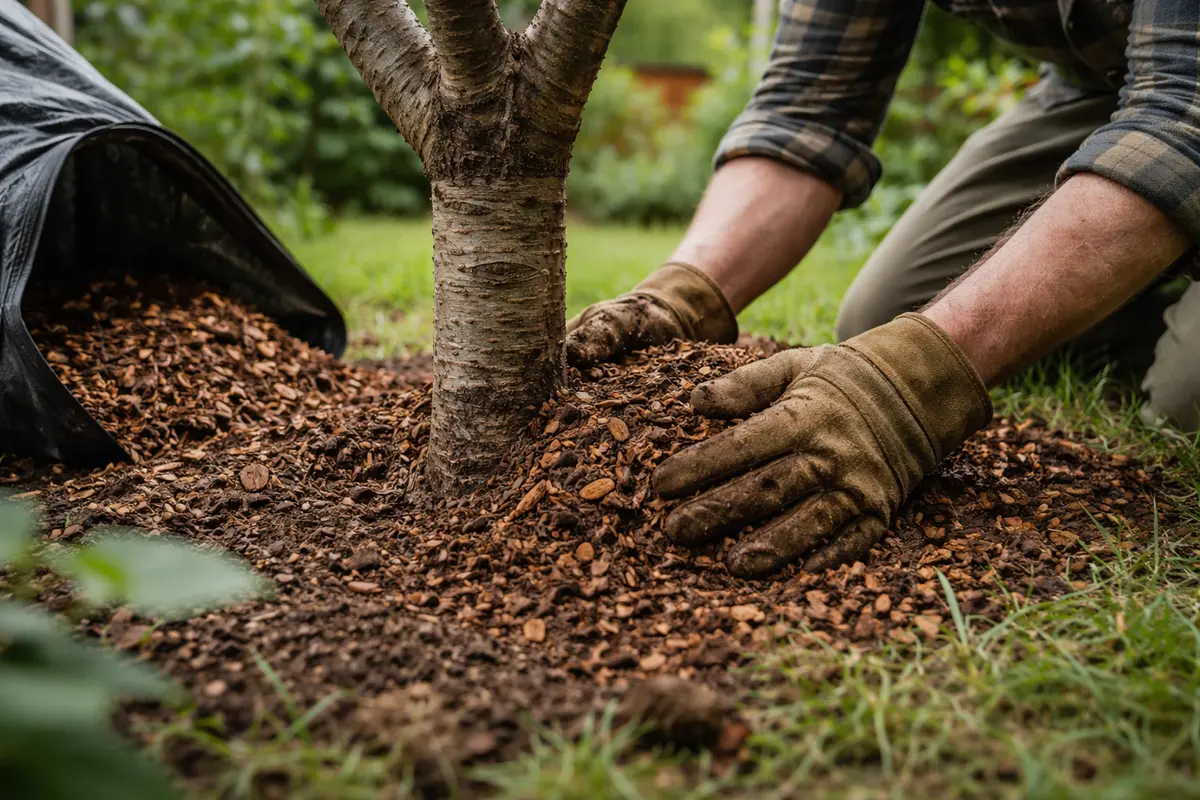 how to stop root rot mulch around cherry tree for rain protection
