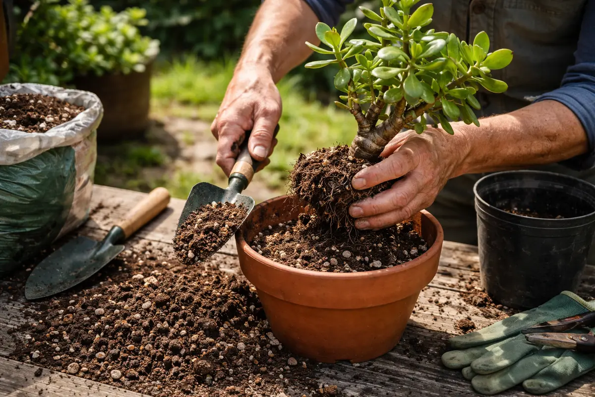 how to stop root rot replant jade in fresh, dry soil mix