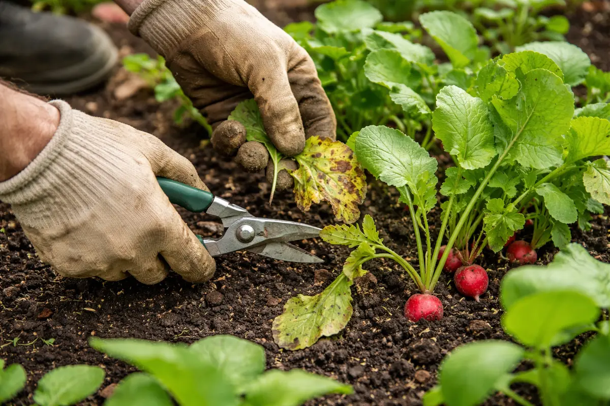 how to stop root rot in radish prune damaged radish leaves immediately