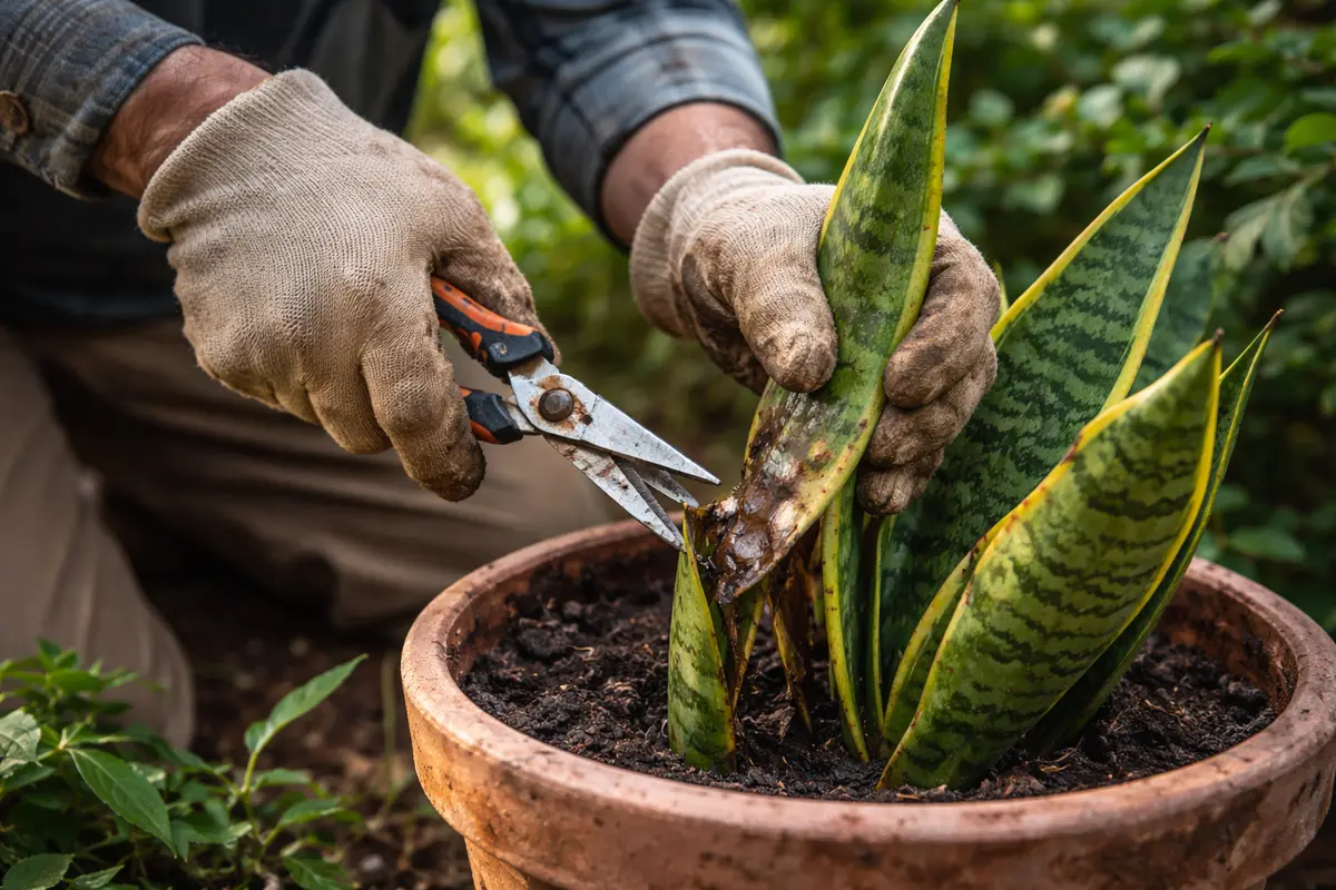how to stop root rot in trim damaged snake plant leaves fast
