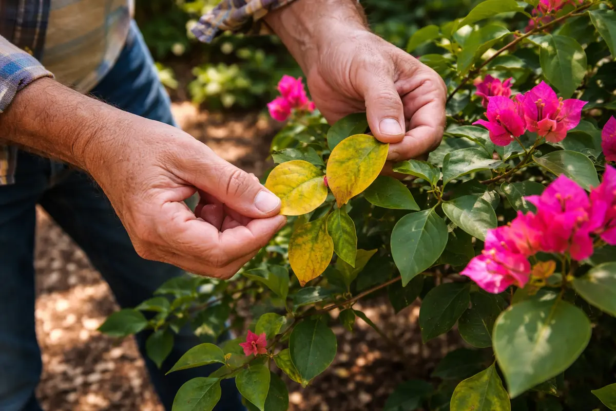 how to stop yellowing leaves check bougainvillea foliage for new yellow leaves