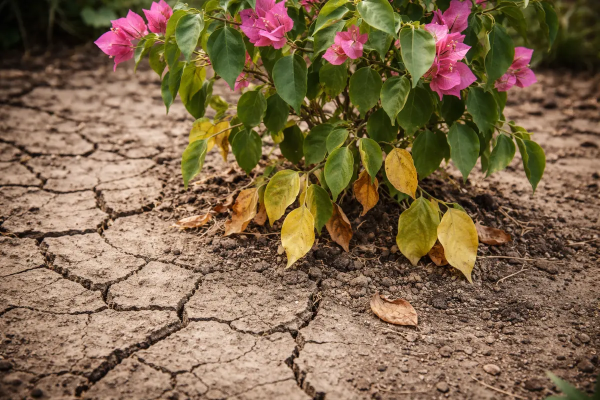 how to stop yellowing leaves with cracked dry soil around the plant