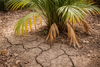 how to stop yellowing leaves with cracked dry soil around the plant