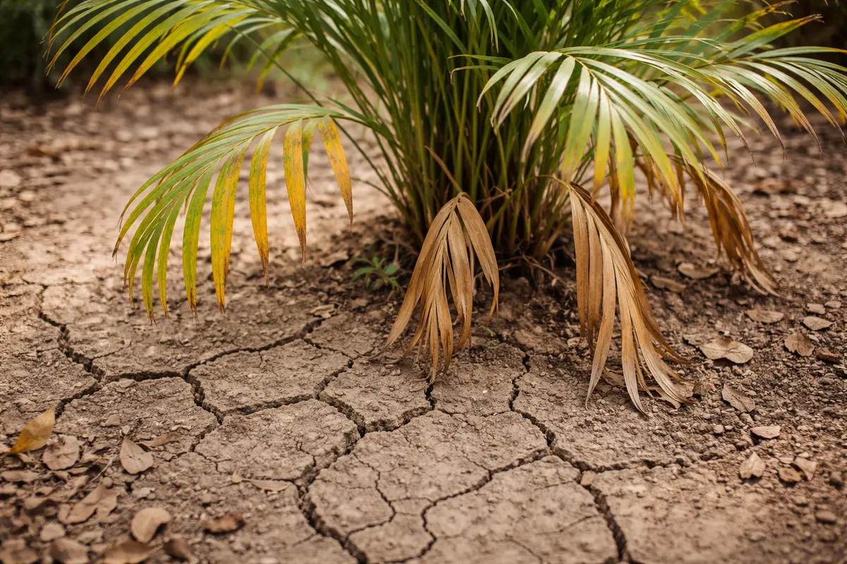 how to stop yellowing leaves with cracked dry soil around the plant