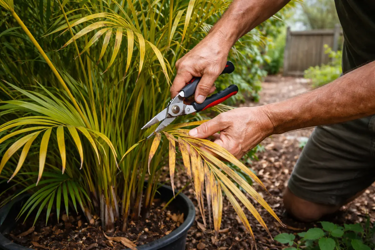 how to stop yellowing leaves on palm prune yellowing palm fronds immediately
