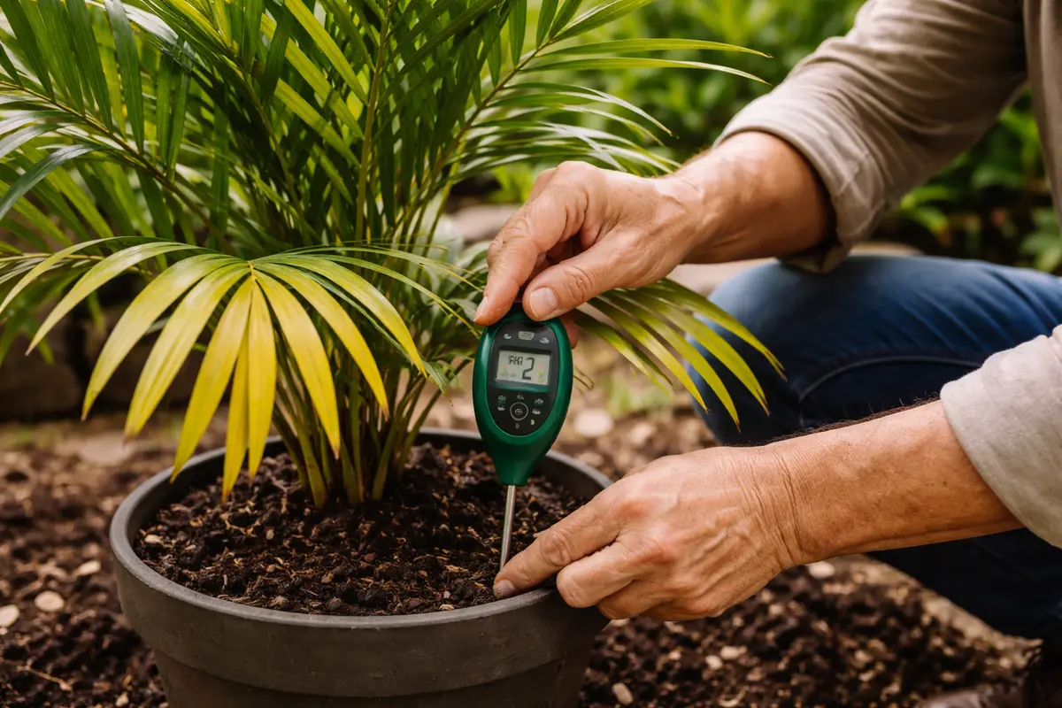 how to stop yellowing leaves on test soil moisture for palm leaves