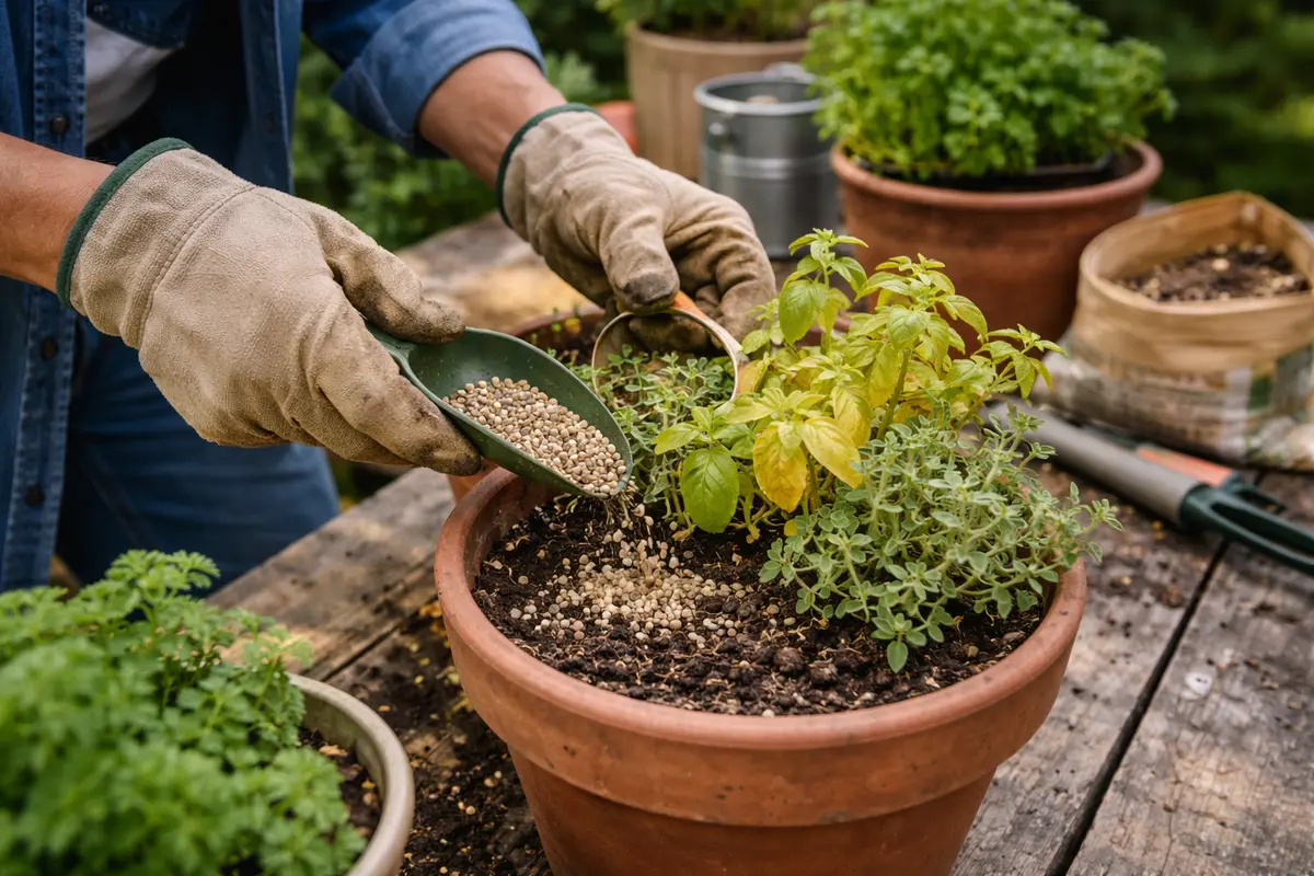 how to stop yellowing leaves on fertilize herbs to aid winter recovery