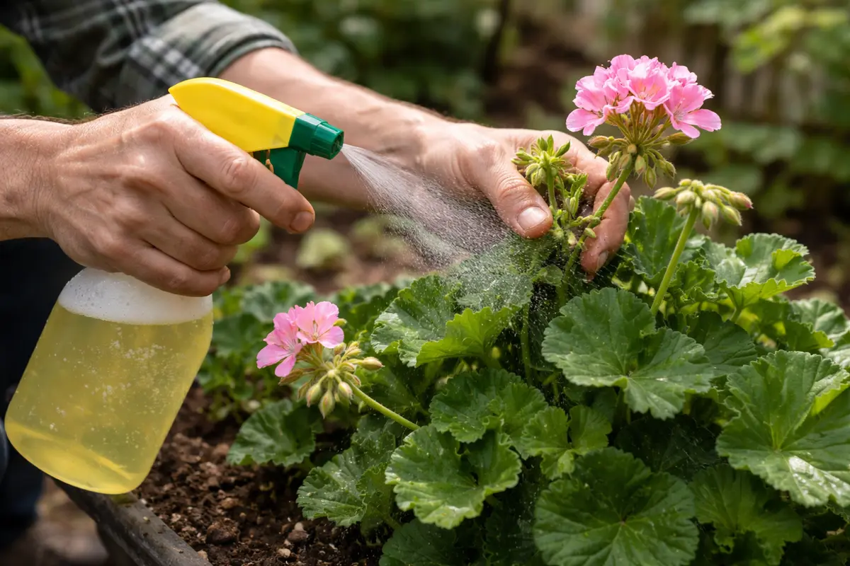 how to treat aphid infestations on spray infected geraniums with soap solution