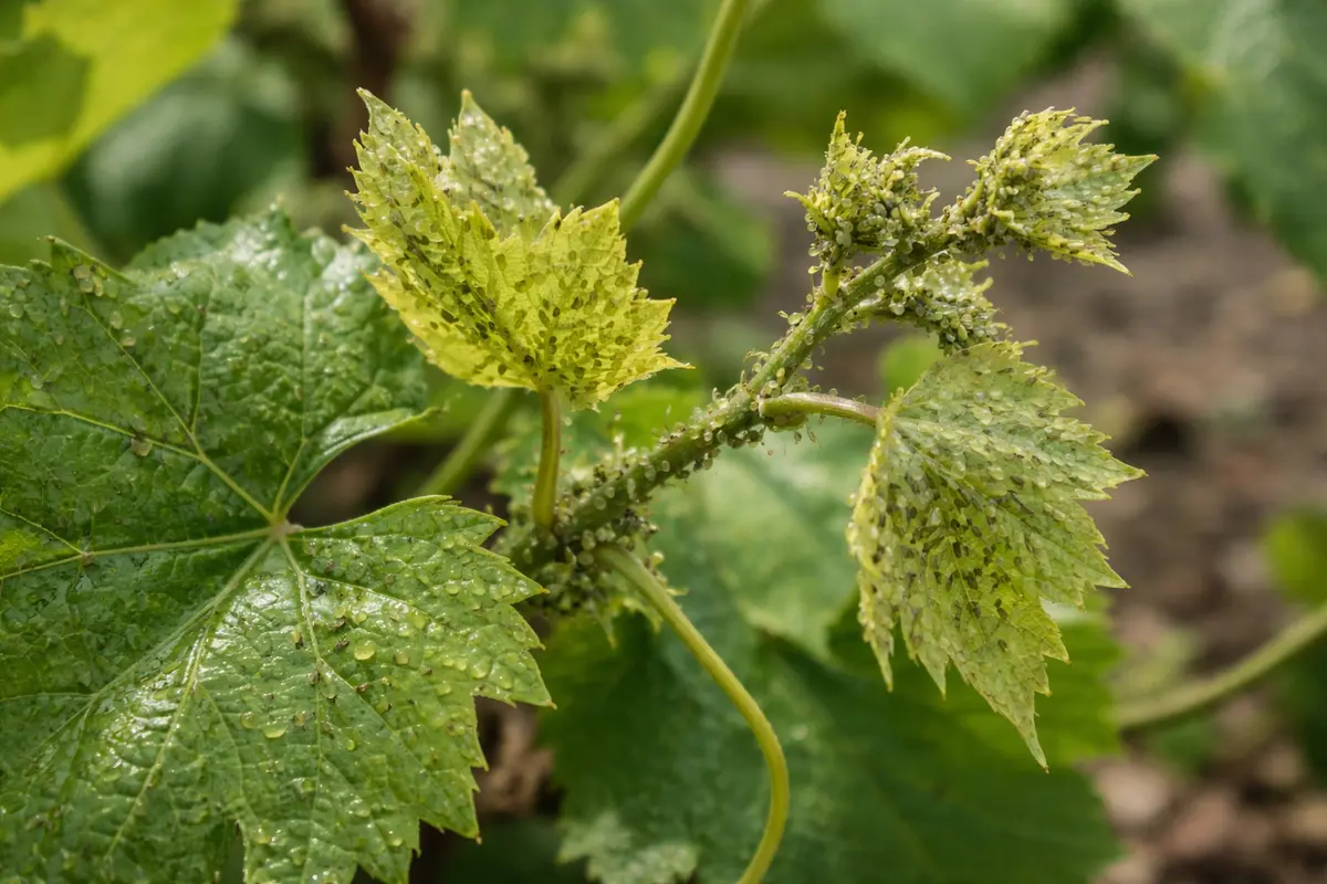 how to treat aphids on grapevines with pest damage visible on leaves