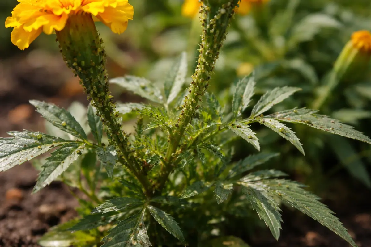 how to treat aphids on marigolds with pest damage visible on leaves