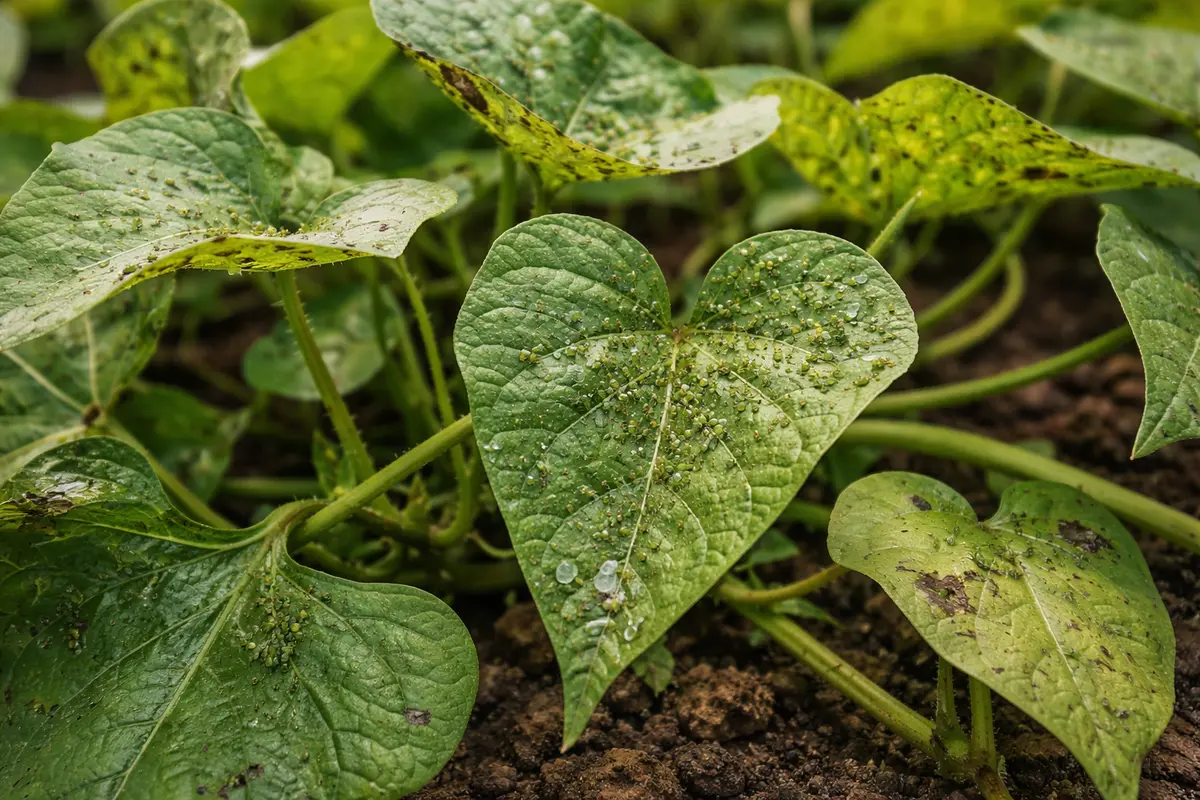 how to treat aphids on sweet with pest damage visible on leaves