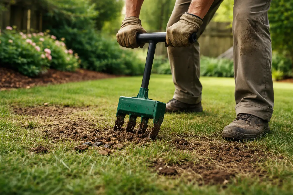 how to treat brown patches on aerate lawn to encourage healthier growth