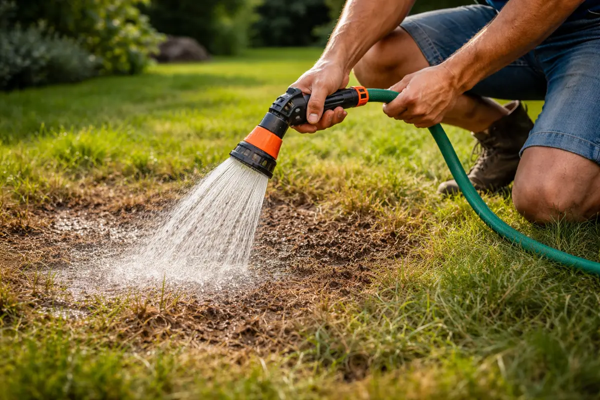how to treat brown patches on water grass deeply in dry spells