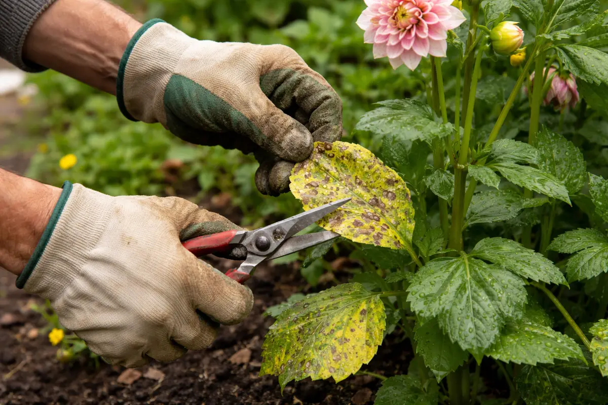 how to treat fungal infections on dahlias remove infected dahlia leaves immediately