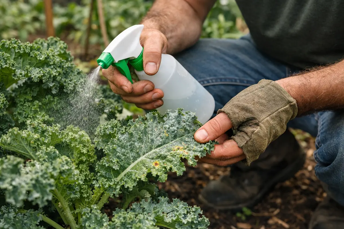 how to treat fungal spots on spray infected kale leaves with fungicide