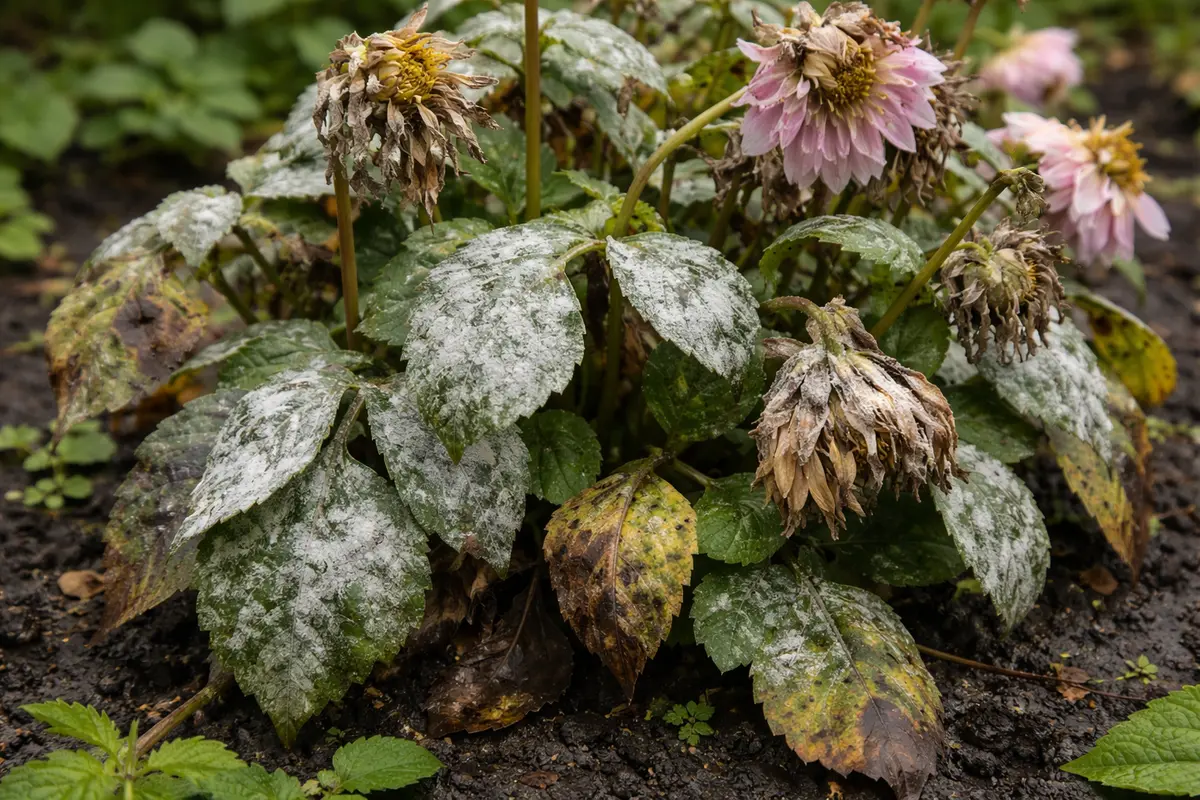 how to treat fungus on dahlias with fungal patches visible on foliage